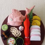 ちりめん  お節  盛り合わせ  半月盆(赤)
