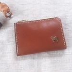 【SALE】柴犬、牛革ミニウォレットＬ型ファスナー（ブラウン）