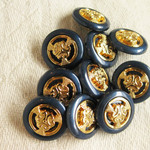 ■再販■ネイビー■15mm■ビンテージボタン　10個入 　ゴールド飾り　 [1516-15] 