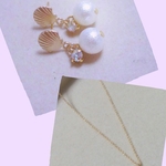 大人気のセット♡シェル＆コットンパール+小さめガラスストーンピアス、ネックレス♡