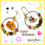 秋★かわいいハロウィンフープピアス／ノンホールピアス