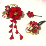 つまみ細工  七五三髪飾り(紅ツバキⅡ )