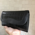 NEW  風琴マチ！ワニ型押牛革×山羊革 長財布『ブラック』　アイホンも入ります！