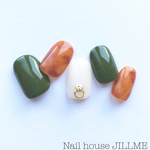 再販2【濃厚抹茶ラテ】 ベイクドカラー×べっ甲Nail ネイルチップ べっこう ベッコウ 秋 秋ネイル カーキ グリーン シンプル