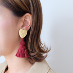  【感謝フェアー価格】【noel.27RD】フランス製タッセル×USA ハート真鍮イヤリング/ピアス