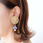 【 Amelie-34 】【数量限定】ドイツ製オリエンタルディスクとヴィンテージビーズのイヤリング・ピアス
