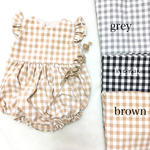 gingham check   肩フリルロンパース