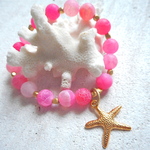 Dragon Agate Ocean Bracelet with starfish--pink