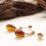 紅葉 チェコドロップの一粒ピアス ブラウントパーズ