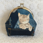 子猫柄♡がま口ポーチ