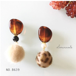 No.B639 お洒落なべっ甲 × ファーピアス
