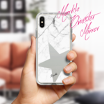 【iPhoneXS】対応 鏡のスマホケース〈Wマーブル×ワンスター×ミラー〉〈ホワイト〉大理石 鏡 星 iPhoneXS iPhone 名入れ ペア お揃い