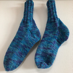 【送料無料】毛糸の靴下マーブルブルー