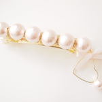 218*"for you"　pure　white　♪　ピンクコットンパール　バレッタ　リボンハートチャーム