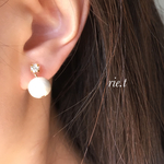  【rie.t】コットンパールとビジューのノンホールピアス
