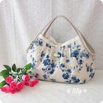水彩風ブルー花柄 グラニーバッグ Mサイズ