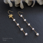 【14kgf】 淡水パールとお花のロング ピアス