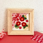 麻の葉模様の和紙と椿の花 ミニ額 washi お正月飾り