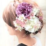 新色♡和装に華やかなホワイト、ラベンダーダリアに桜とハートの水引が可愛い髪飾り☆桜 結婚式 成人式 着物 袴 和装 卒業式 前撮り