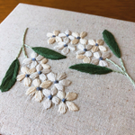 双花 刺繍 ファブリック パネル ホワイト