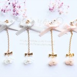 【sale】flower ribbon..♡　ゆれるピアス/樹脂ノンホールピアス（イヤリング）