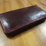受注作成品　濃いワインレッド　ダブルステッチ　レザーウォレット　長財布５－１０