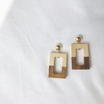 bicolor wood square hoop earring