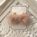 ビジュー♡ミンクファーピアス【モカベージュ】