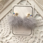 【限定SALE】ビジュー♡ミンクファーピアス【ライトグレー】