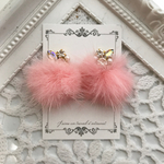 ビジュー♡ミンクファーピアス【サーモンピンク】