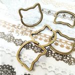 再販 【キーリング】レトロ可愛い 猫型 大ぶり ２重カン 金古美 ５個セット