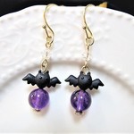 🎃ハロウィン🎃コウモリ×アメジストのピアス　h519