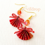 友禅千代紙 【赤 松葉柄】扇子とキャンディの和ピアス イヤリング