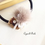 【送料無料】*限定1個* beige❤️べっこう＆ふわふわミンクファーのヘアゴム❤️