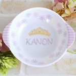 ラプンツェルカラー♡ピンク×パープル ストライプ 繊細なティアラでプリンセス気分＊フラワーガーデン 花柄 耳付きボウル 名入れ