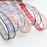 【送料82円】オーガンジーリボンギンガムチェック柄 5色セット（16mm幅*100cm長さ）