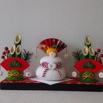 ちりめん  鏡餅&門松  置き物(台付き)  