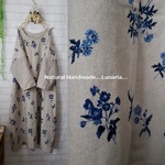 ♡花柄ブルーワンピ　北欧♡cottonリネン 半袖可
