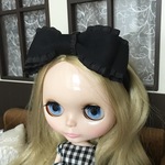 ネオブライス用リボンカチューシャ（スエード調フリルリボン☆ブラック）