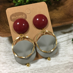 ひらひらコインの大ぶりピアス・イヤリング♡(レッド×グレー)