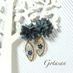 秋色ブルーグレーのお花とレジンのイヤリング／ピアス