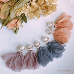 2way コットンパール×シフォンループタッセルピアス/イヤリング