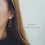 パール×三角フープピアス【樹脂ピアス】