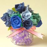 フェルトバラの芳香ビーズ入れ★ブルー