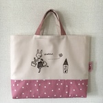 通園・通学レッスンバッグ  女の子柄  30cm×40cm（ローズピンクドット・うさちゃんとお家）