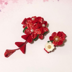 つまみ細工  七五三髪飾り  3歳(小花ブーケ・紅)