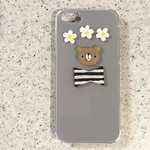 くまボーダー☆花☆フラワー☆プラ板のiPhoneケース☆シンプル☆グレー☆かわいい