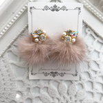 2way♡ビジュー♡ミンクファーピアス【モカベージュ】