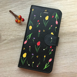 ふんわり花柄 黒 iPhoneケース 手帳型