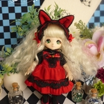 オビツ１１サイズ黒猫ワンピースセット（赤）